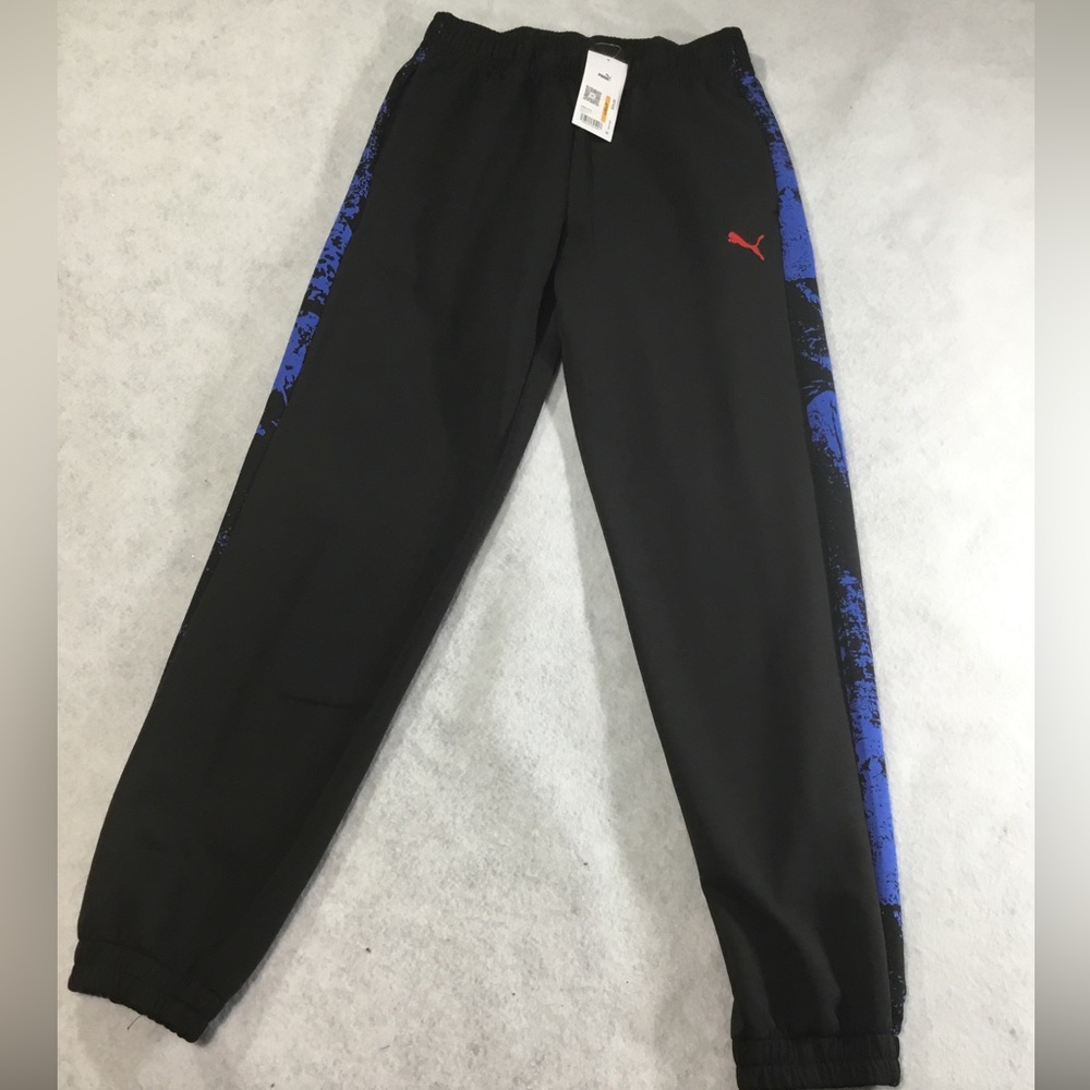 Puma Black Joggers with Blue Side Panels and Red Logo SZ Small